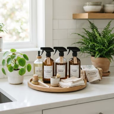 Eco-friendly natural cleaning products with plants